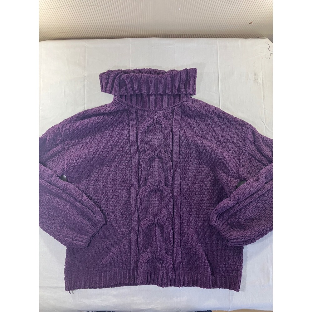 Seven Seven‎ Womens Purple Cable Knit Turtleneck Sweater Size M M